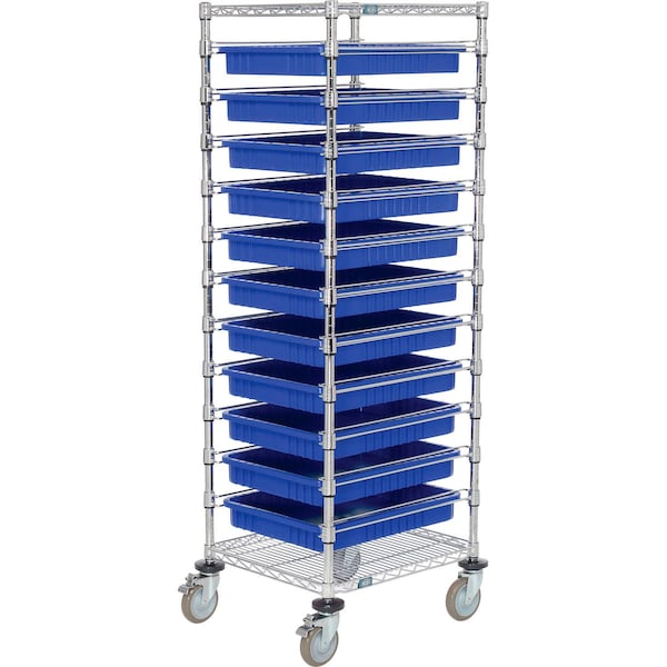 Global Industrial Chrome Wire Cart With 11 3inH Blue Grid Containers, 21x24x69 269029BL - main